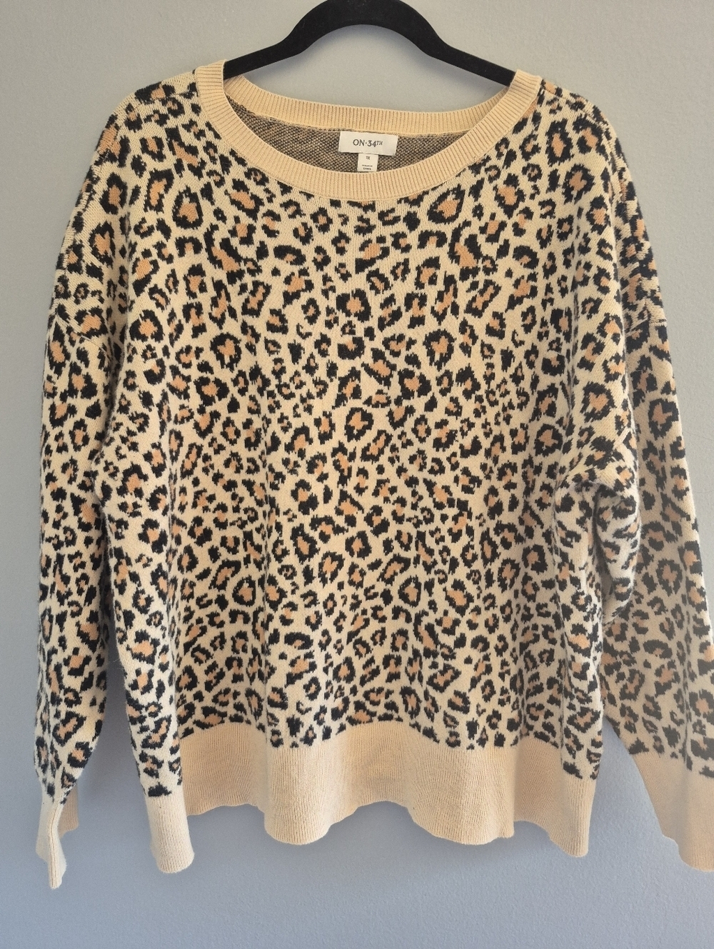 Cheetah Print Cream and preppy boho artsy Black long sleeve winter  Sweater 1X